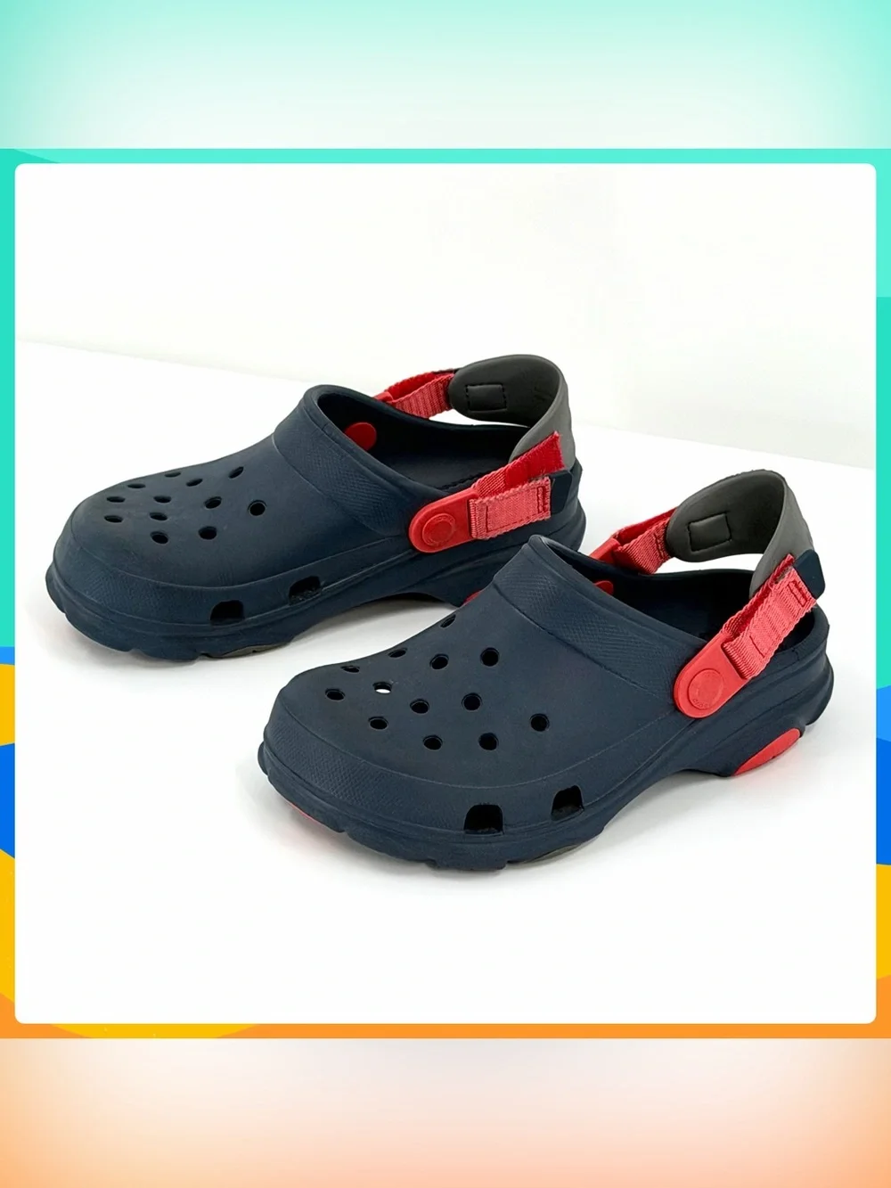 Kids Navy Blue CROCS Clogs w Red Adjustable Length Heel Straps Juvenile Size 3